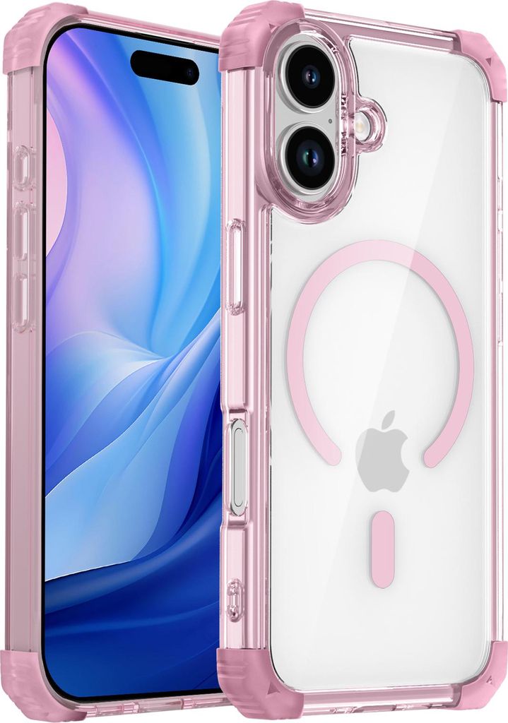 Magnetisch Hülle für iPhone 17 Kompatibel mit Magsafe Stoßfest Militärschutz Transparente Handyhülle Pink
