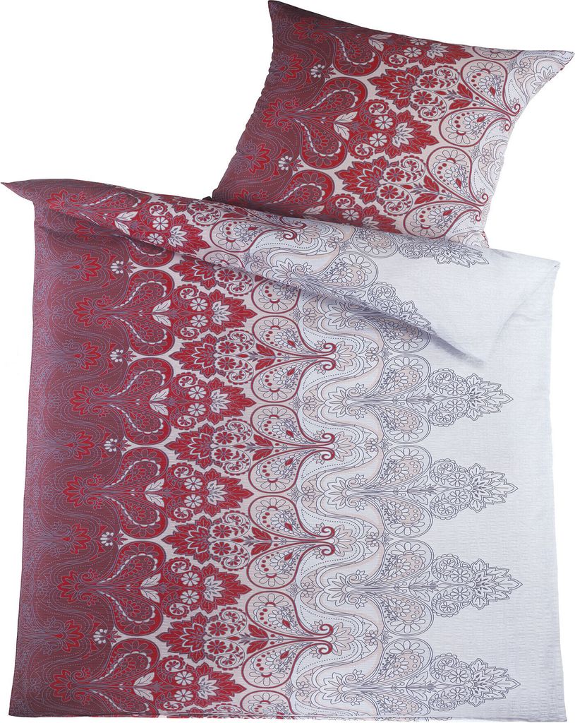 Seersucker Bettwäsche 135x200 +80x80 cm, rot grau weiß, Produktbild 