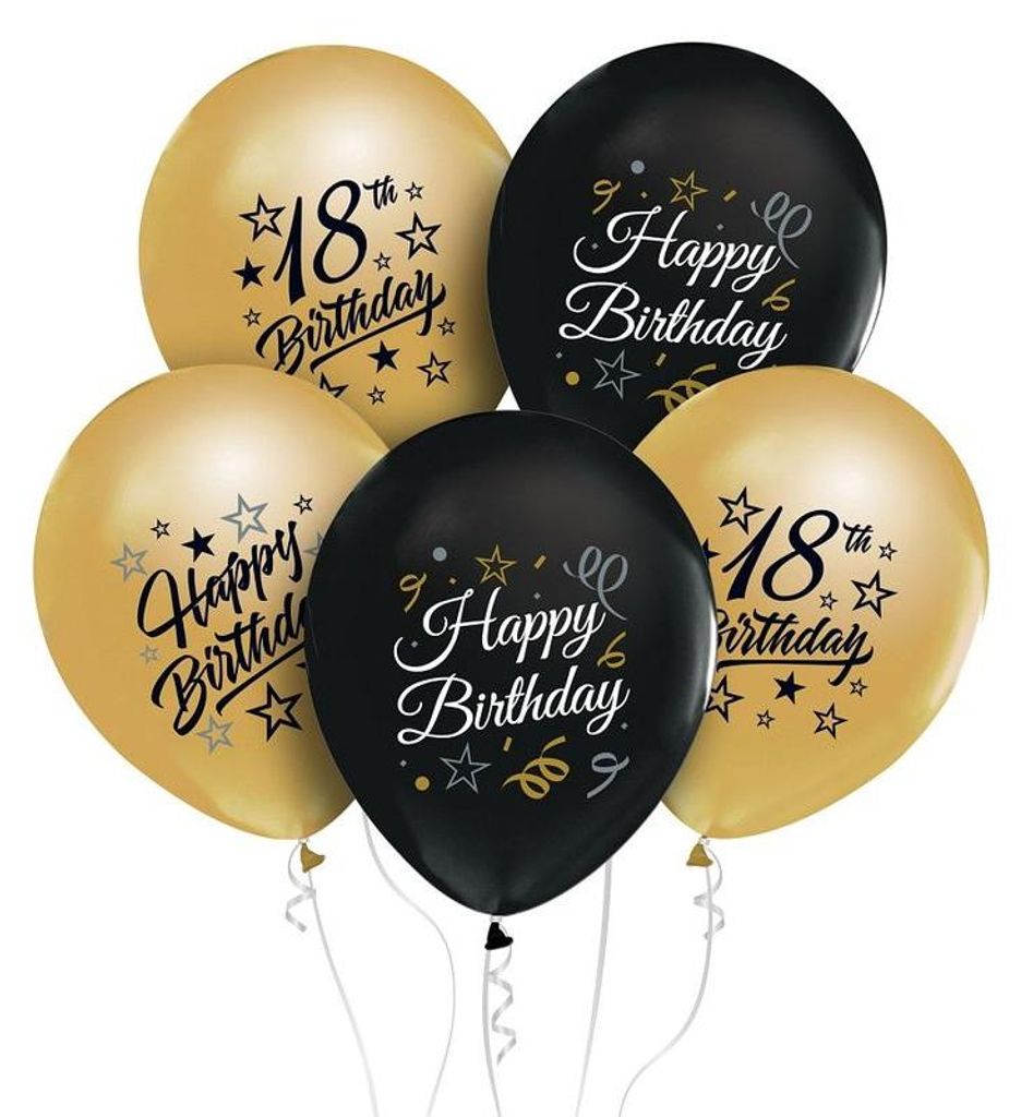 18. Geburtstag schwarz gold 5 Luftballons Produktbild 