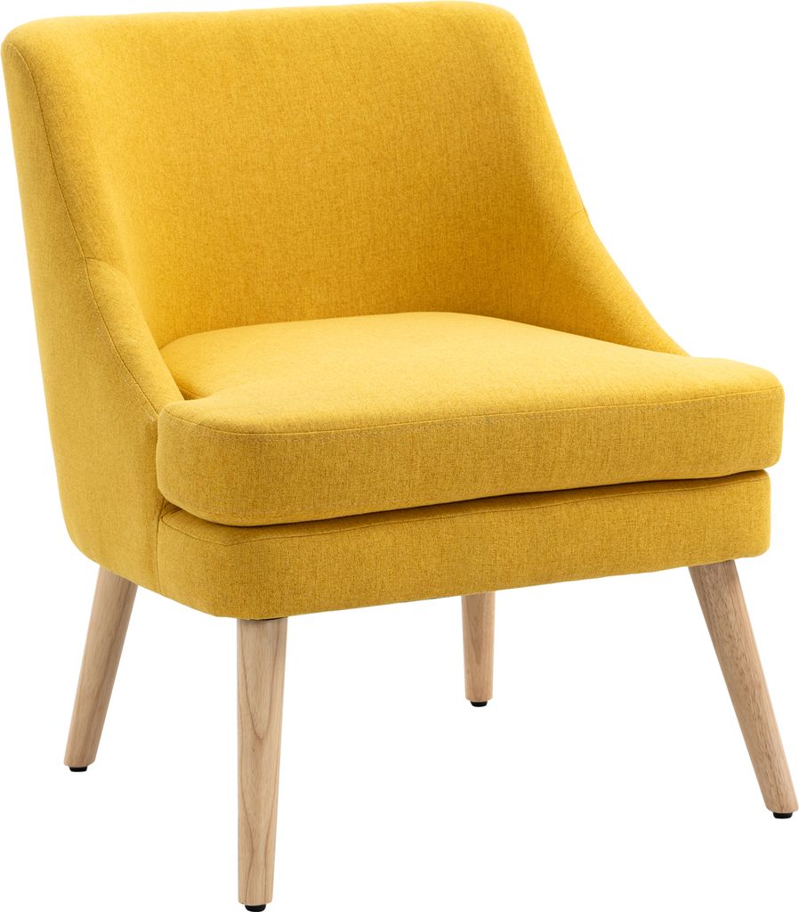 HOMCOM Esszimmerstuhl mit Armlehne Wohnzimmerstuhl Bürostuhl Polsterstuhl modern Leinen-Touch Holz Gelb 63 x 69 x 79,5 cm