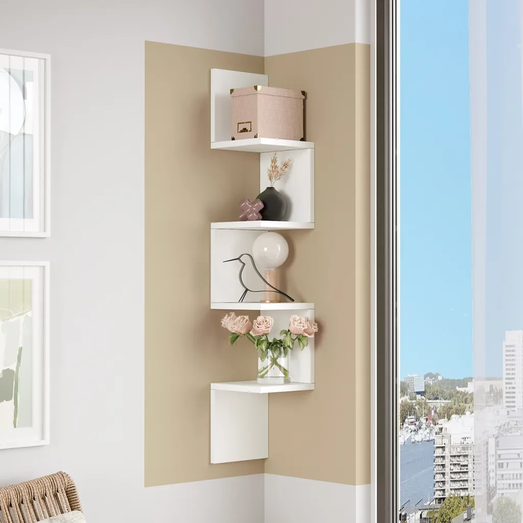 Étagère Murale Colonne de Rangement Blanche pour Salon et Chambre 117cm