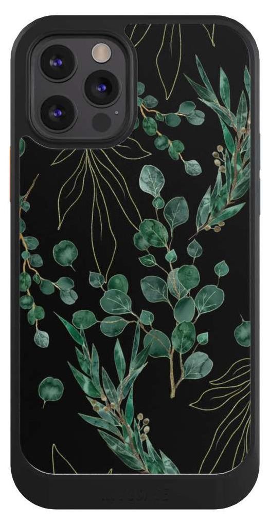 NIVOCASE Hülle für Apple iPhone 12 Pro Handyhülle NIVOcore Case Schwarz Blätter Natur Eukalyptus