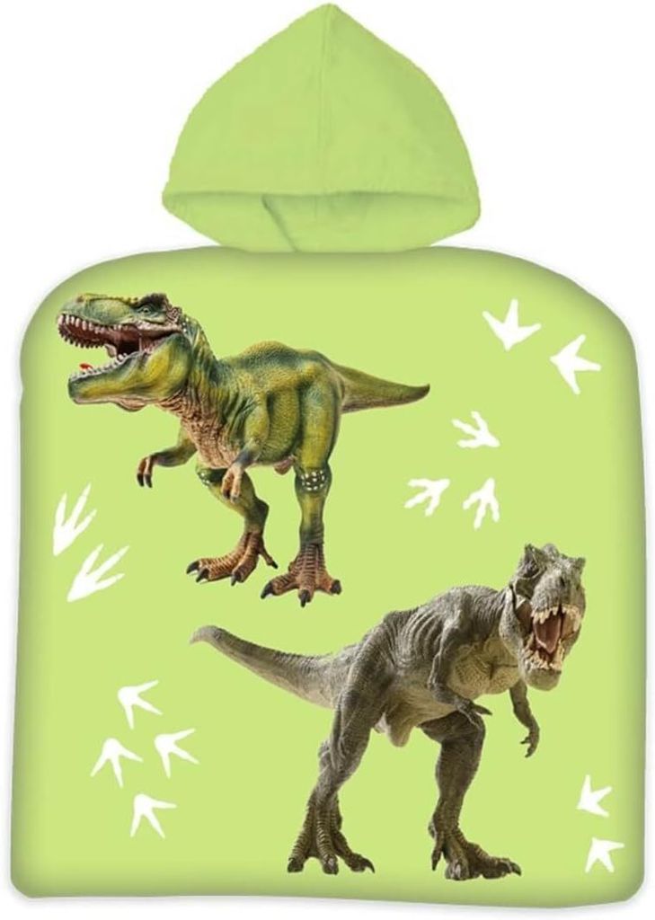 Dino Kinder Poncho Badetuch mit Kapuze Strandtuch 50x100cm - Dinosaurier