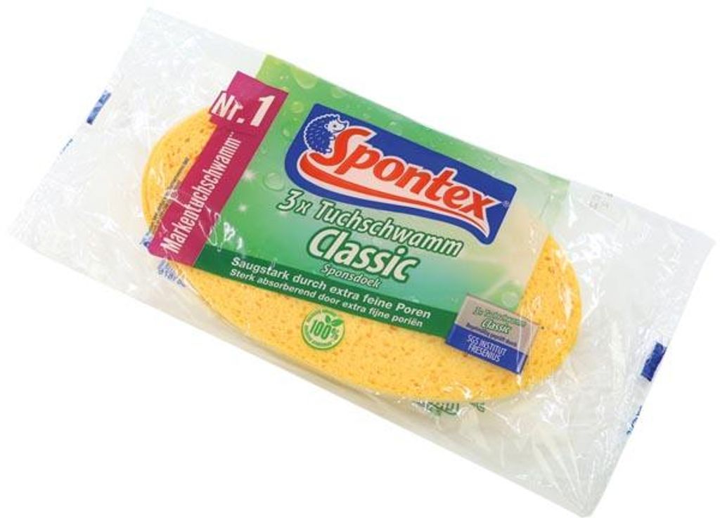 Spontex Tuchschwamm Classic x3, Gelb, Oval, Viskose, Produktbild 