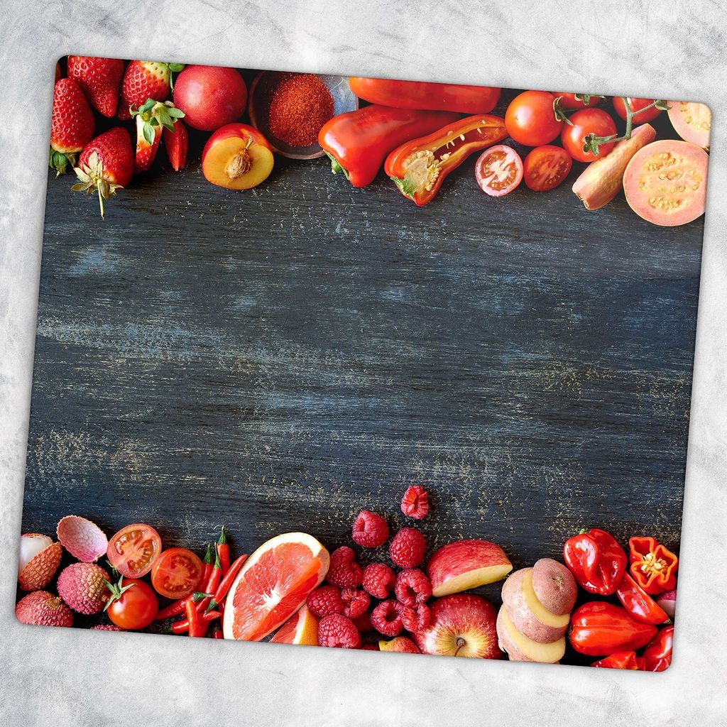 Glas-Herdabdeckplatten Glaskeramikkochfeld-Abdeckung Spritzschutz Glas 60 cm x 52 cm - Obst Holz