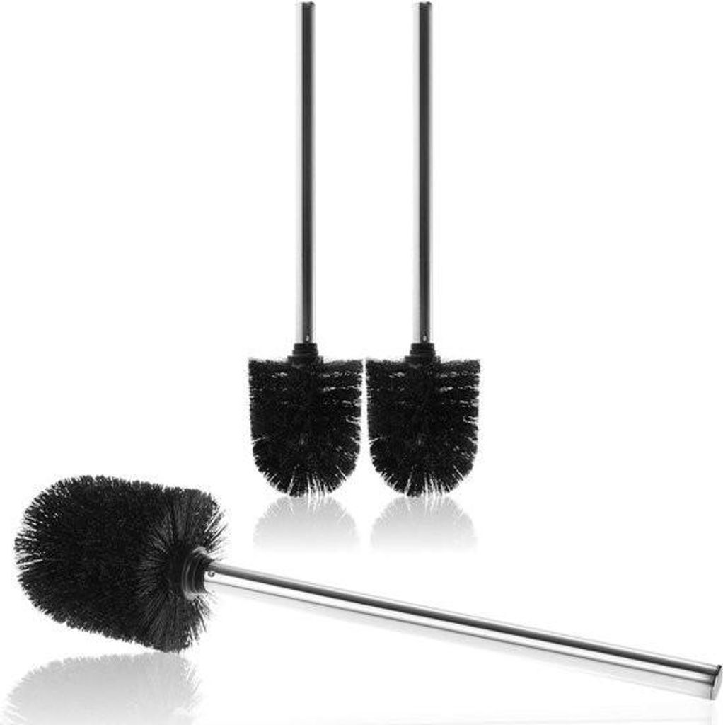 WC-Bürstenset mit austauschbarem Bürstenkopf – r Edelstahlgriff – 3-teilig – schwarz – Ø 8 cm
