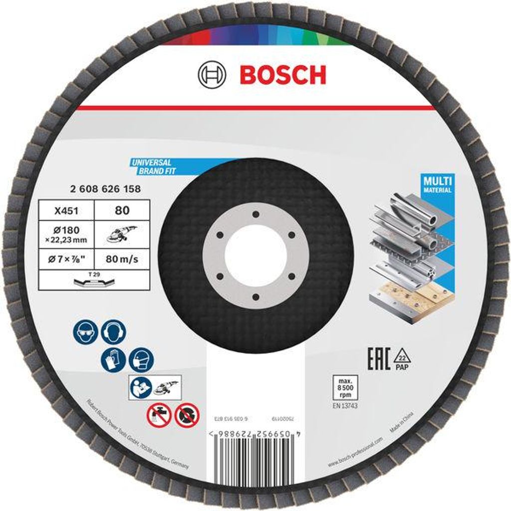 X451 Fächerschleifscheibe, 180 x 22,23 mm, K80, Z29, 15-tlg