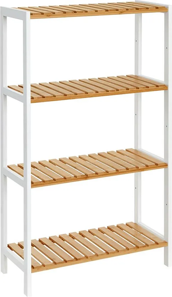 Meuble de rangement salle de bain en bambou blanc 3 niveaux 100 cm haut