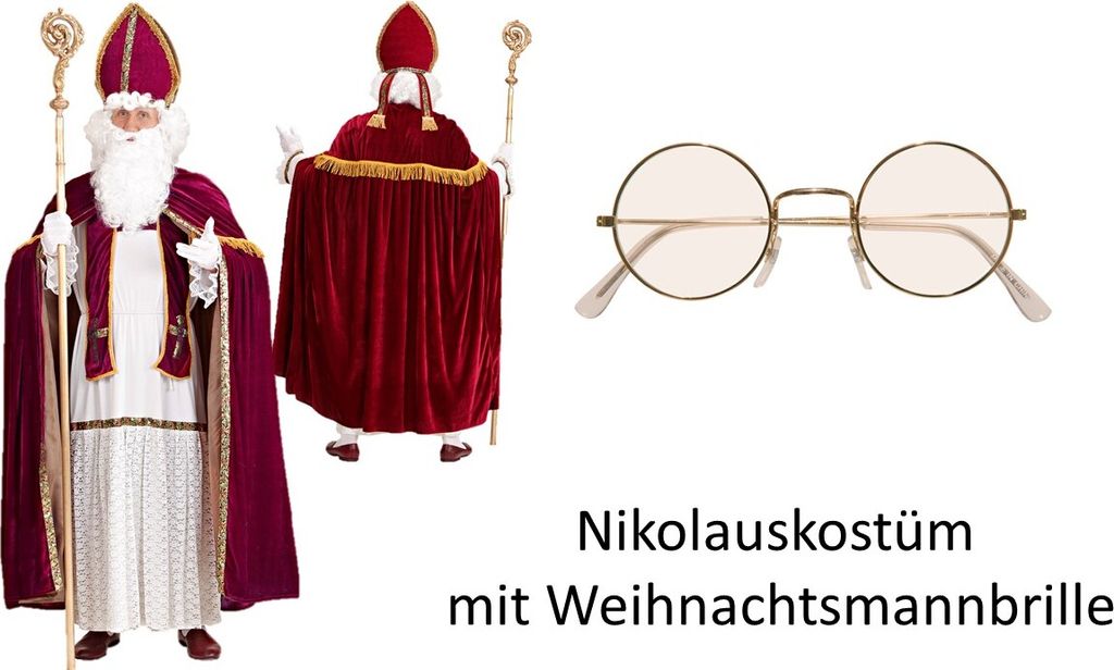 Nikolaus Kostüm Bischof Weihnachten Gr. M - 3XL -- inklusive Weihnachtsmannbrille Gr. S/M