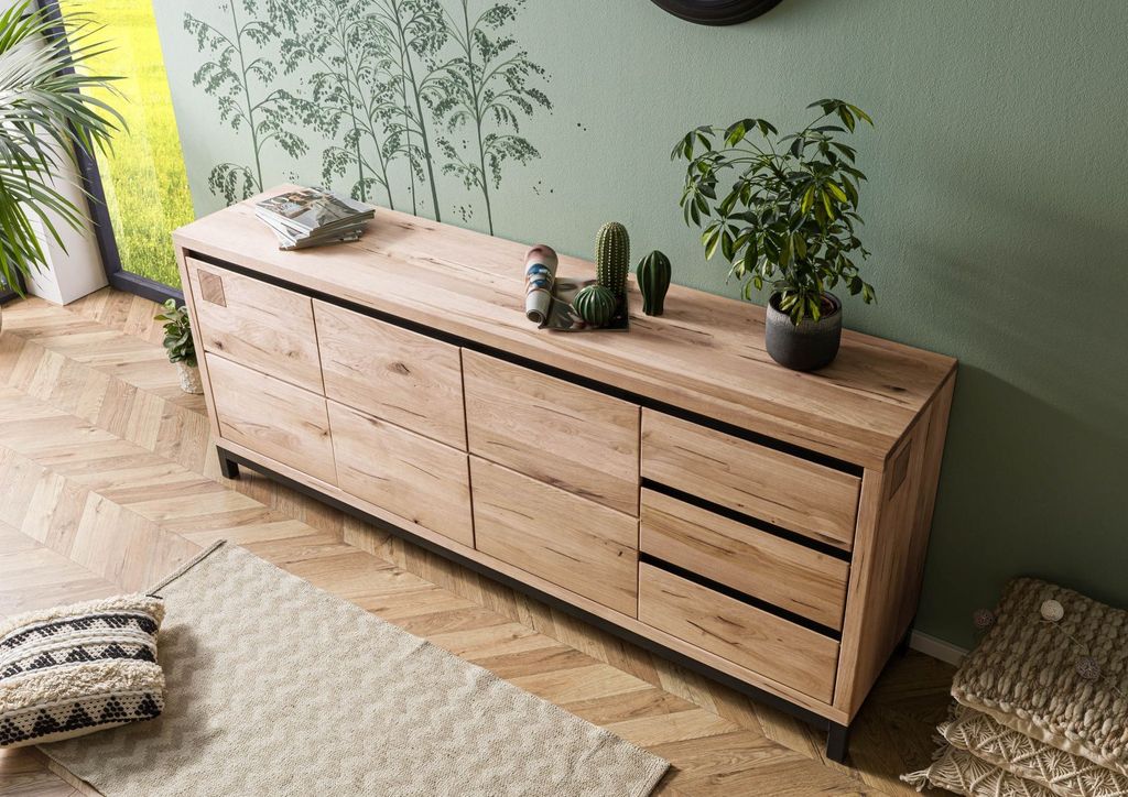 MASSIVMOEBEL24 Sideboard Wildeiche 210x45x85 bianco geölt VILLANDERS #252