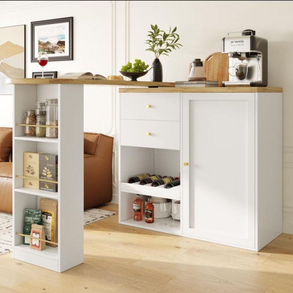 Odikalo Tresentisch 360° Drehbar Bartisch Stehschrank Kuchenschrank Schubladen Stauraum