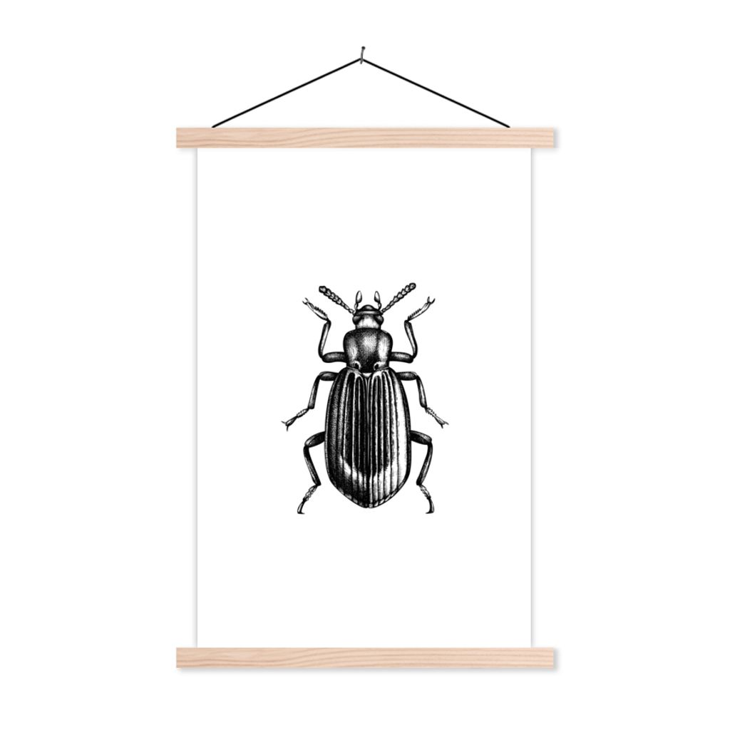 MuchoWow Textilposter Käfer - Tiere - Vintage 120x180 cm mit holzfarbenen Rahmen - Textil-Plakat