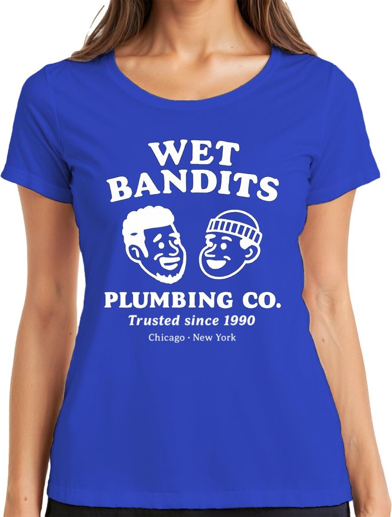 WET BANDITS PLUMBING CO Trusted since 1990 Klempner Harry Marv Damen T-Shirt, Blau, L