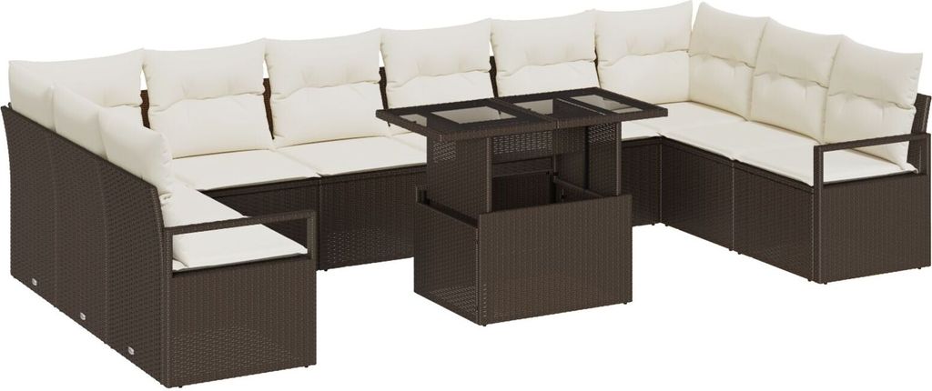 Möbel 11-teiliges Garten Sofa Set mit Kissen Braun Poly Rattan, 2-Sitzer Garten Sofa mit Kissen Braun Poly Rattan - Gartensofas 3348894