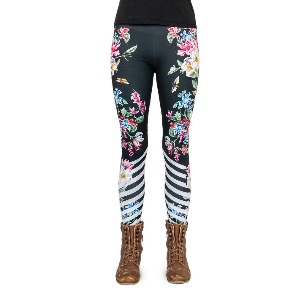 cosey - Blumen-Leggings (Einheitsgröße) - Design Flowers and Stripes
