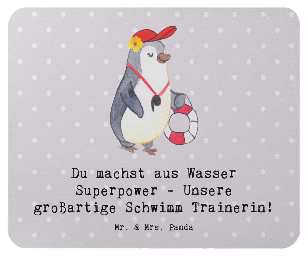 Mr. & Mrs. Panda Mouse Pad Superpower Schwimmen Trainerin - Grau Pastell - Geschenk, Sportarten, Sportart, körperliche Fitness, Magie, Schwimmtrai...