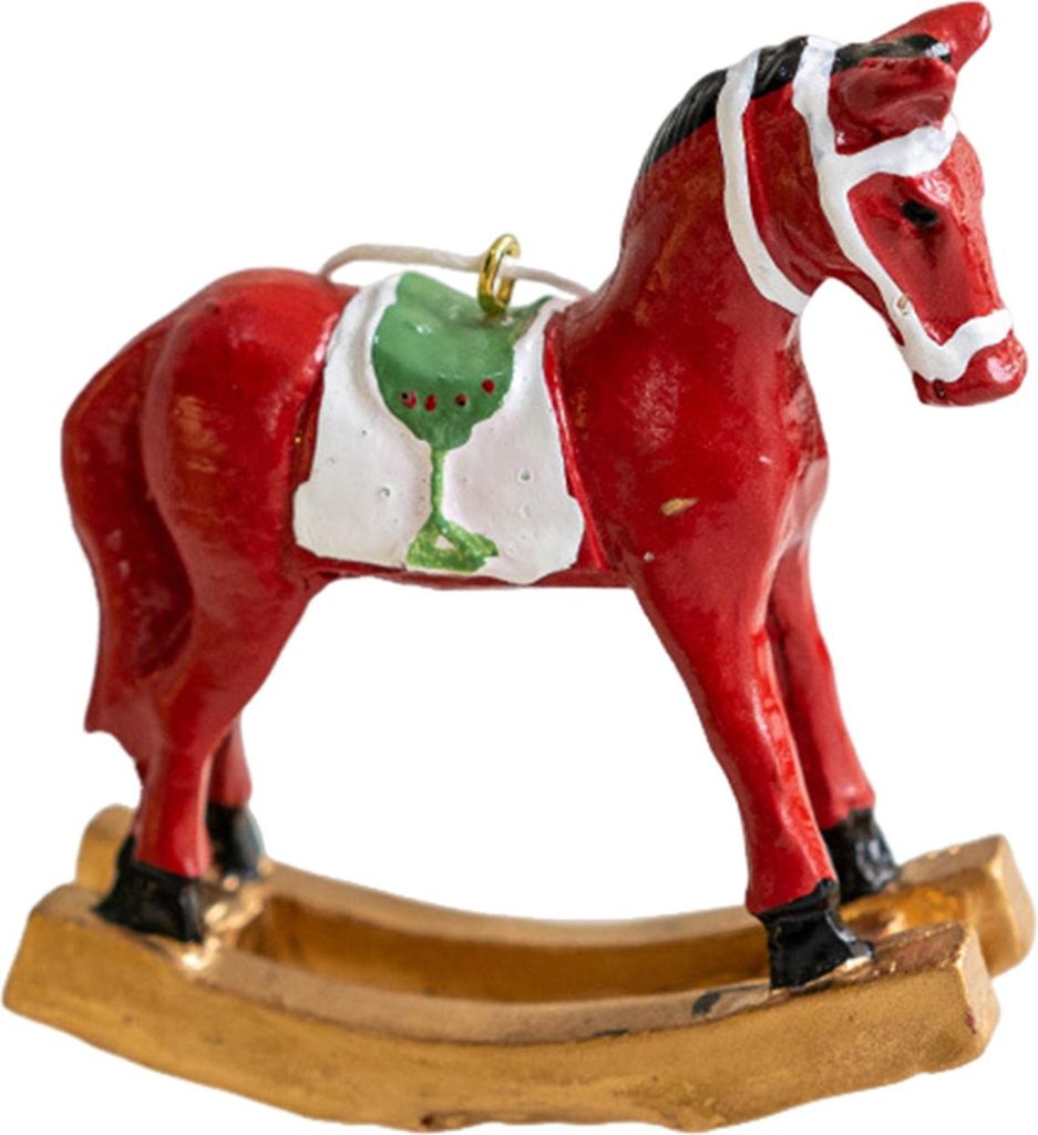 Weihnachtliche Hängepferdefiguren aus Kunstharz, weißes Schaukelpferd als Ornament, auffällige festliche Dekoration