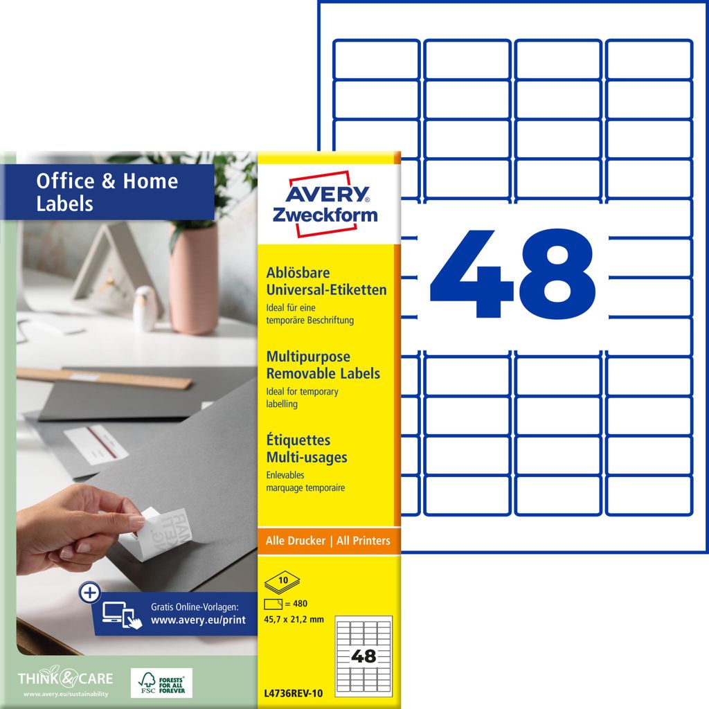 Avery Zweckform L4736REV-10 Universal-Etiketten, 45,7 x Produktbild 