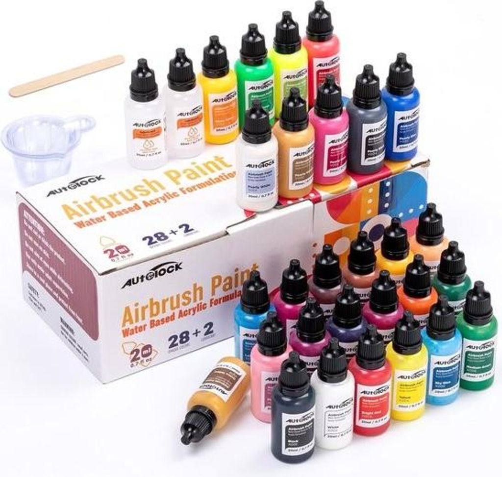 Acryl-Airbrush-Farben-Set – 28 Farben auf Wasserbasis – Für Leinwand, Metall und Holz