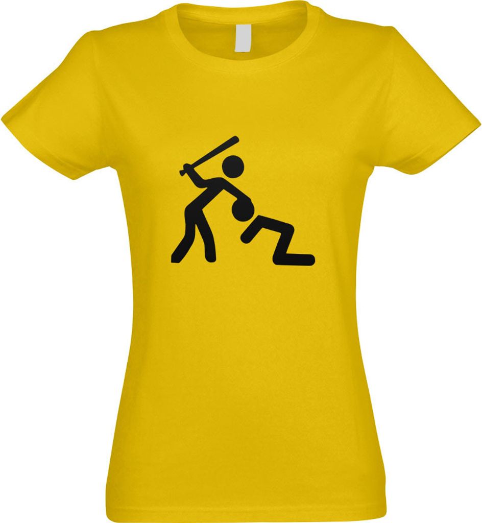 Kiwistar - T-Shirt tailliert - Damen - gelb - Knüppel Schläger Warnung - mit Motiv Bedruckt - Funshirt Design - Sport - Freizeit - Damen - XL