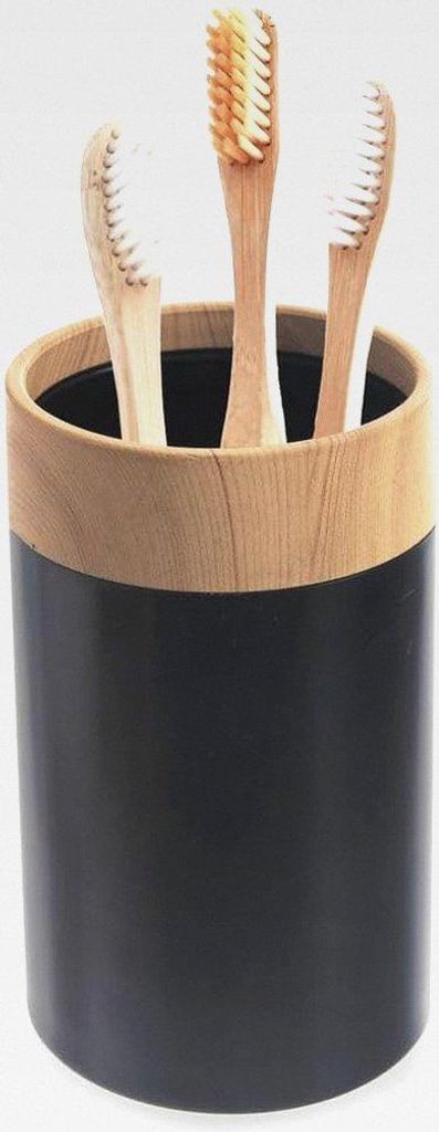 Zahnputzbecher Zahnbürstenhalter Becher für Zahnbürste und Zahnpasta schwarz 7,5x11,5 cm