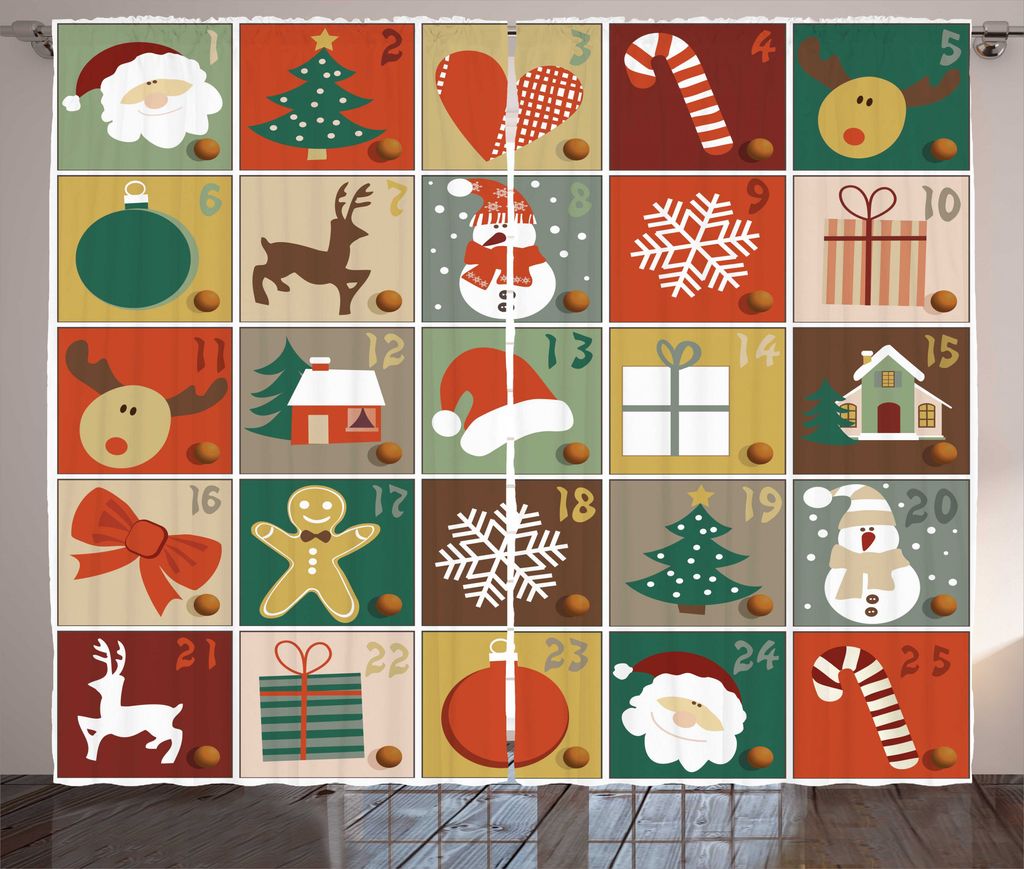 ABAKUHAUS Weihnachten Rustikaler Vorhang, Lebkuchen-Mann-Ren, Wohnzimmer Universalband Gardinen mit Schlaufen und Haken, 280 x 225 cm, Mehrfarbig