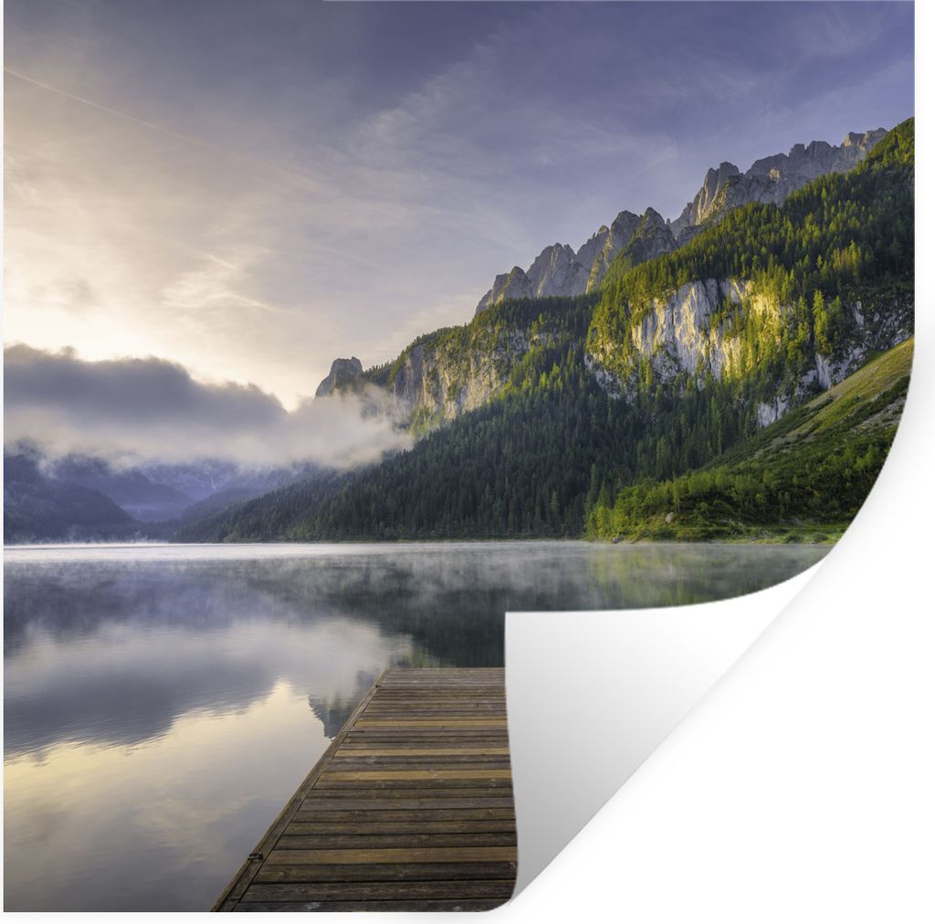 MuchoWow Wandtattoo Wandsticker Wandaufkleber Sonnenaufgang über der ruhigen Landschaft in Österreich 50x50 cm Selbstklebend und Repositionierb...