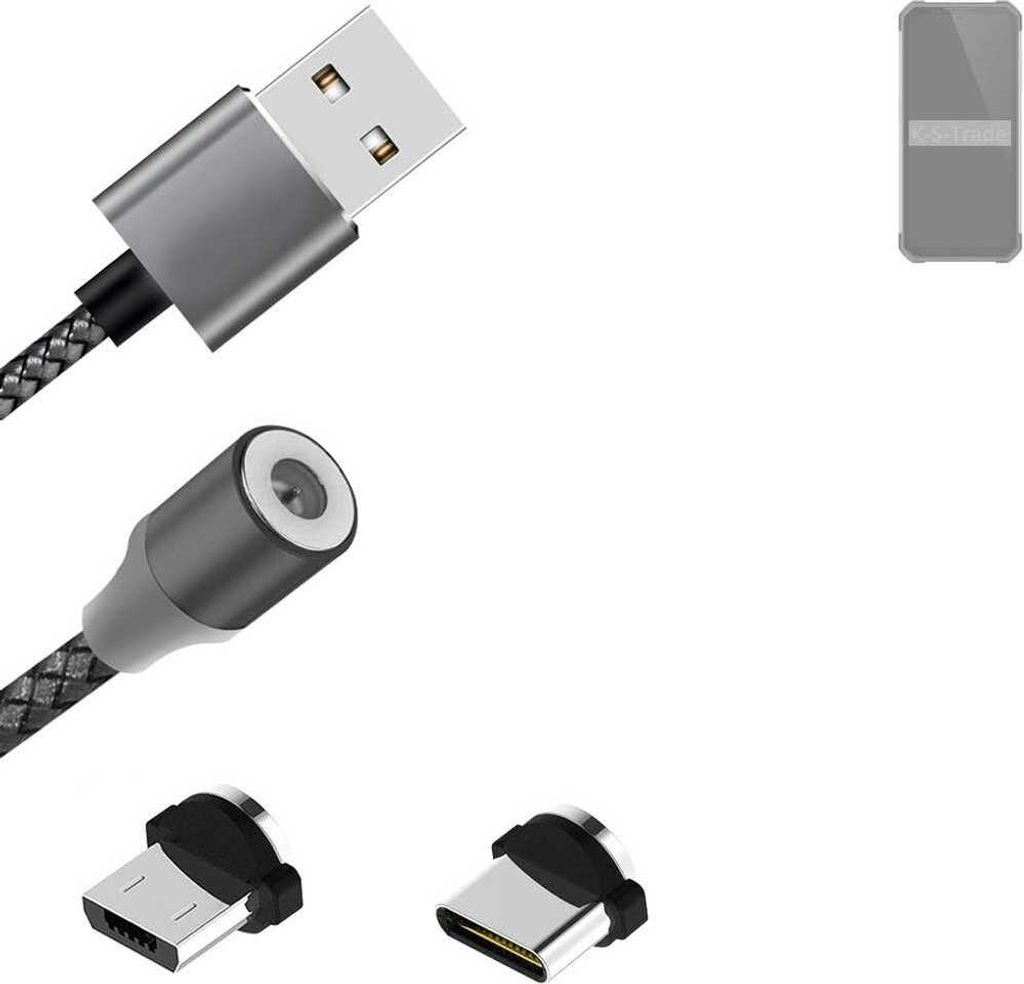 K-S-Trade Hochwertiges Magnet-Lade-kabel Sync-Kabel Daten-Kabel kompatibel mit Oukitel WP27 mit USB-Typ-C-Anschluss und Micro-USB-Anschluss 2A bis zu