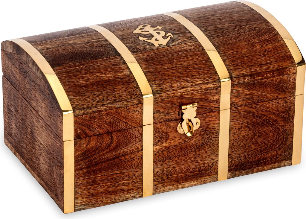 NKlaus Maritimes Schatztruhe Echtholz und Messing 22 x 14cm Schatzkiste Schatzbox 14623
