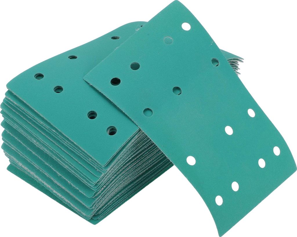 50 Stk. Auto Holz Schleifscheiben Glättung Klett- und Schleifblätter 80x133mm 14 Löcher 280 Körnung Grün Aluminiumoxid