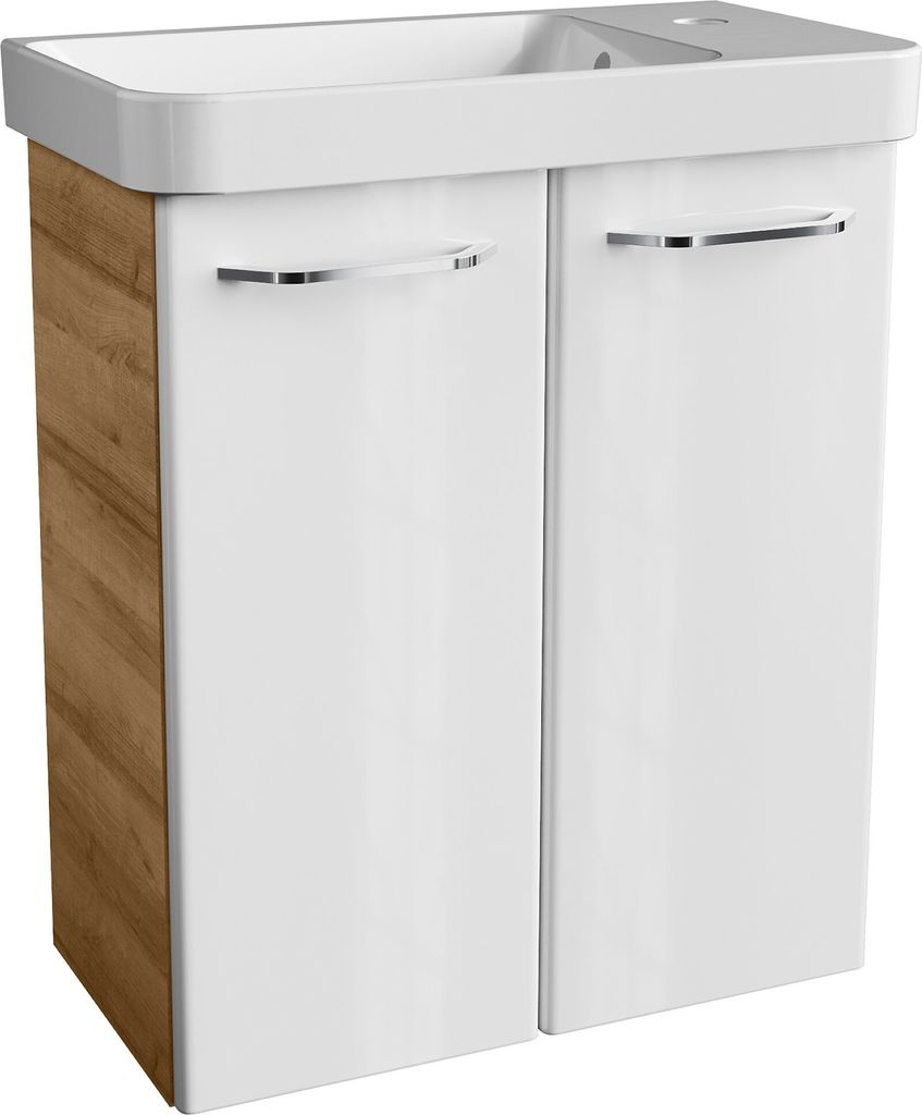 FACKELMANN MILANO Gäste WC Set 2 Teile / Waschbecken / Waschbeckenunterschrank mit 2 Türen / Badschrank mit Soft-Close / Badmöbel Set fürs klei...