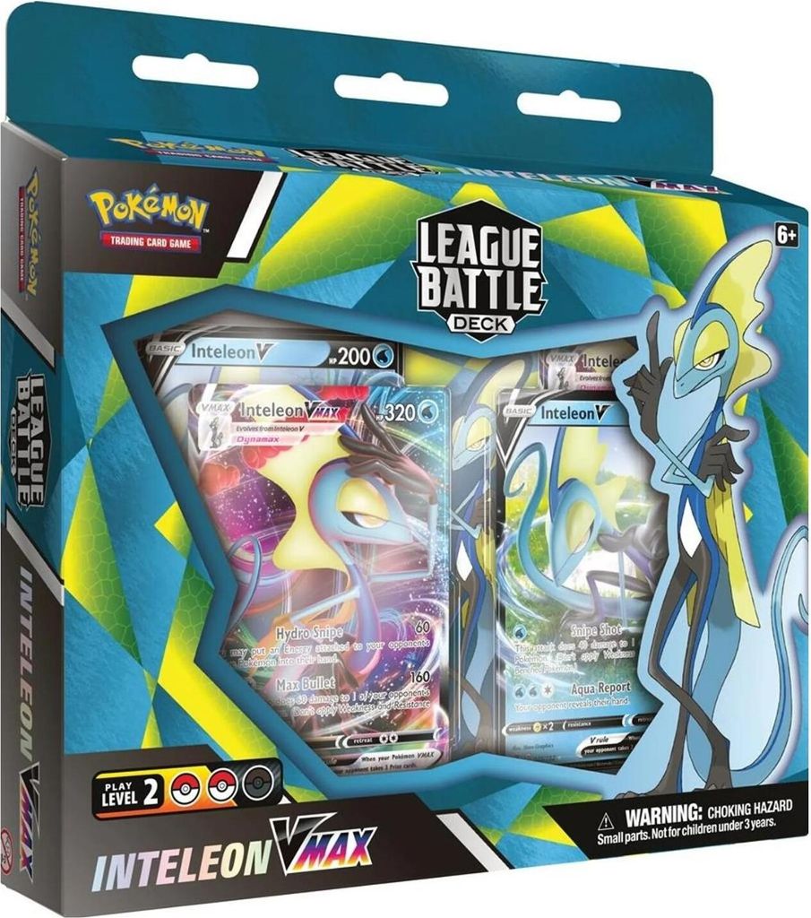 A product box for a Pokemon Inteleon VMAX League Battle Deck.