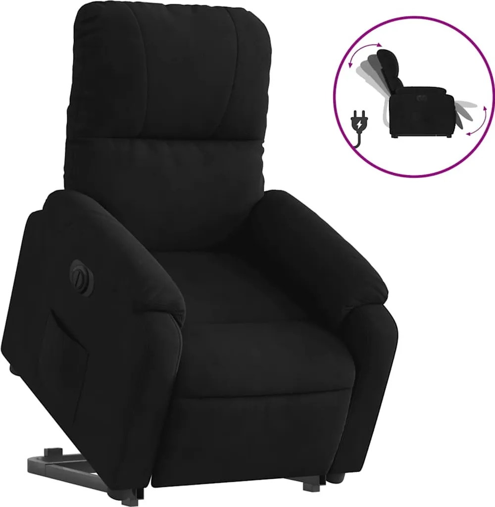 Fauteuil Relax Électrique Releveur Noir Tissu Microfibre Résistant