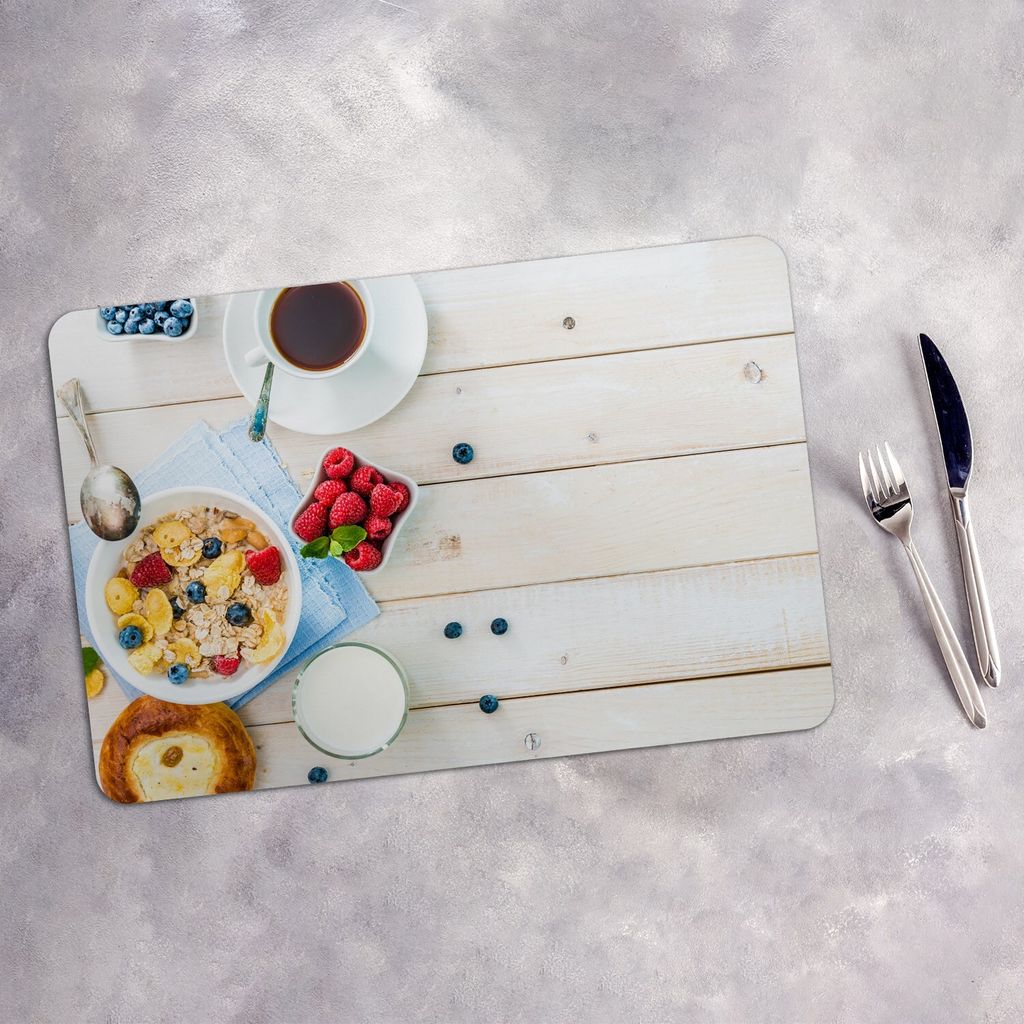 Tischset 4x45x30 cm + 10fi cm Platzset Tischmatte Platzmatte Untersetzer - Kaffee Obst Himbeeren