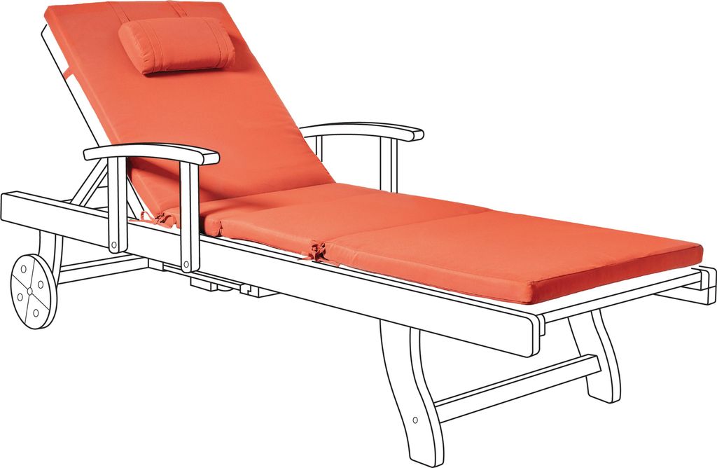 BELIANI Auflage für Gartenliege Rot Stoff 189x58x5 cm UV-Beständig Modernes Design Liegenauflage mit Kissen und Befestigungsbändern