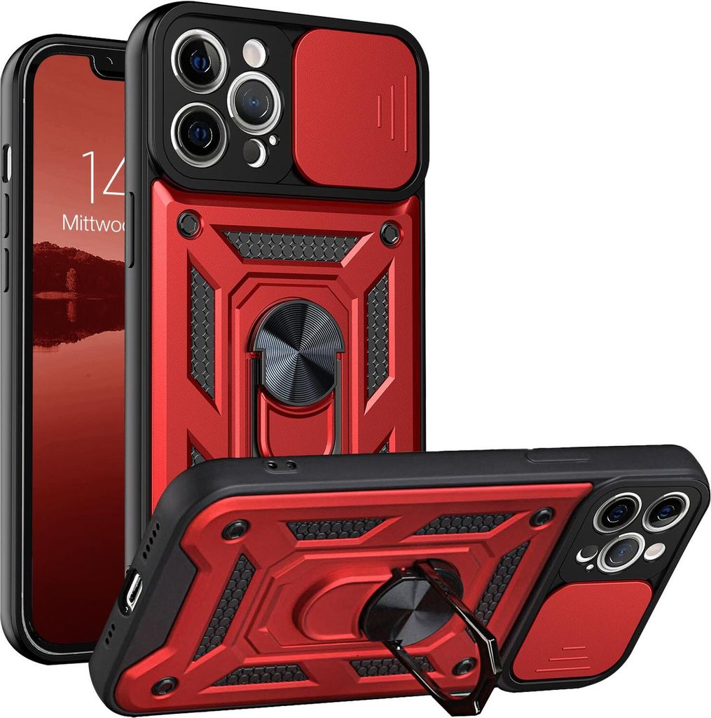 Armor Handyhülle für Apple iPhone 12 Pro Max Kameraschutz Handy Panzer Case Cover Schutzhülle Outdoor Farbe: Rot