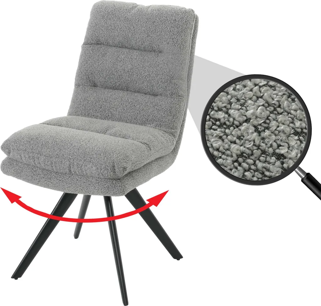 Chaise bouclée pivotante Auto-Position HWC-G66 gris clair pour salon/repas