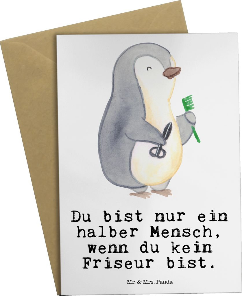 Mr. & Mrs. Panda Grußkarte Friseur Herz - Weiß - Geschenk, Friseursalon, hochzeitskarten, Barbier, Frisör, glückwunschkarten, einladungskarten,...