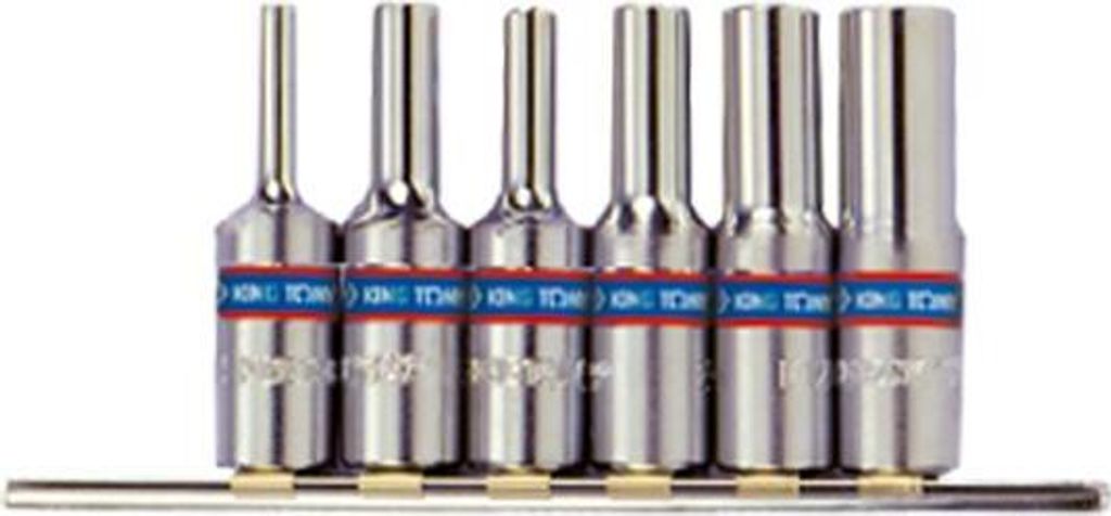 King Tony Satz Star-Einsätze / Torx 3/8" 6 Elem. Lang E4 - E14, Chrom, auf Schiene