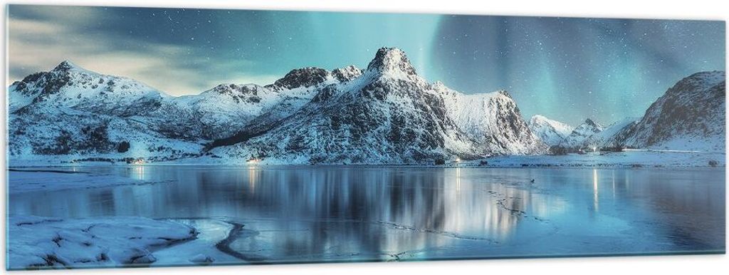 Bilder auf glas - Einteilig - Morgendämmerung Polar Berge - 160x50cm - Glasbilder - Wandbilder - Bilder - Wanddekoration aus Glas - Glas Bilder - ...