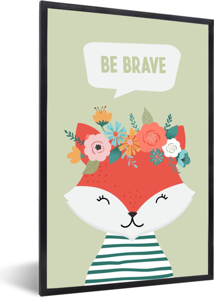 MuchoWow Gerahmtes Poster Fuchs - Blumen - Krone - Zitat 40x60 cm - Poster mit Schwarzem Bilderrahmen Wandposter Rahmen Foto Bilder - Papierdruck...