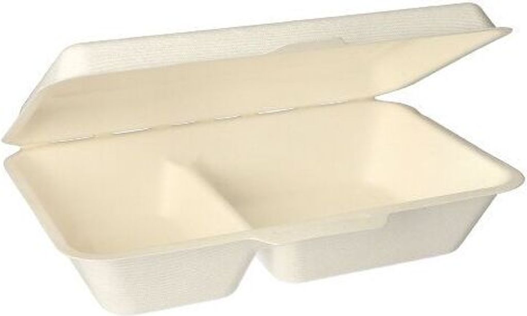 100 Menüboxen, Zuckerrohr "pure" 2-geteilt 6,5 cm x 24 cm x 15,5 cm weiss