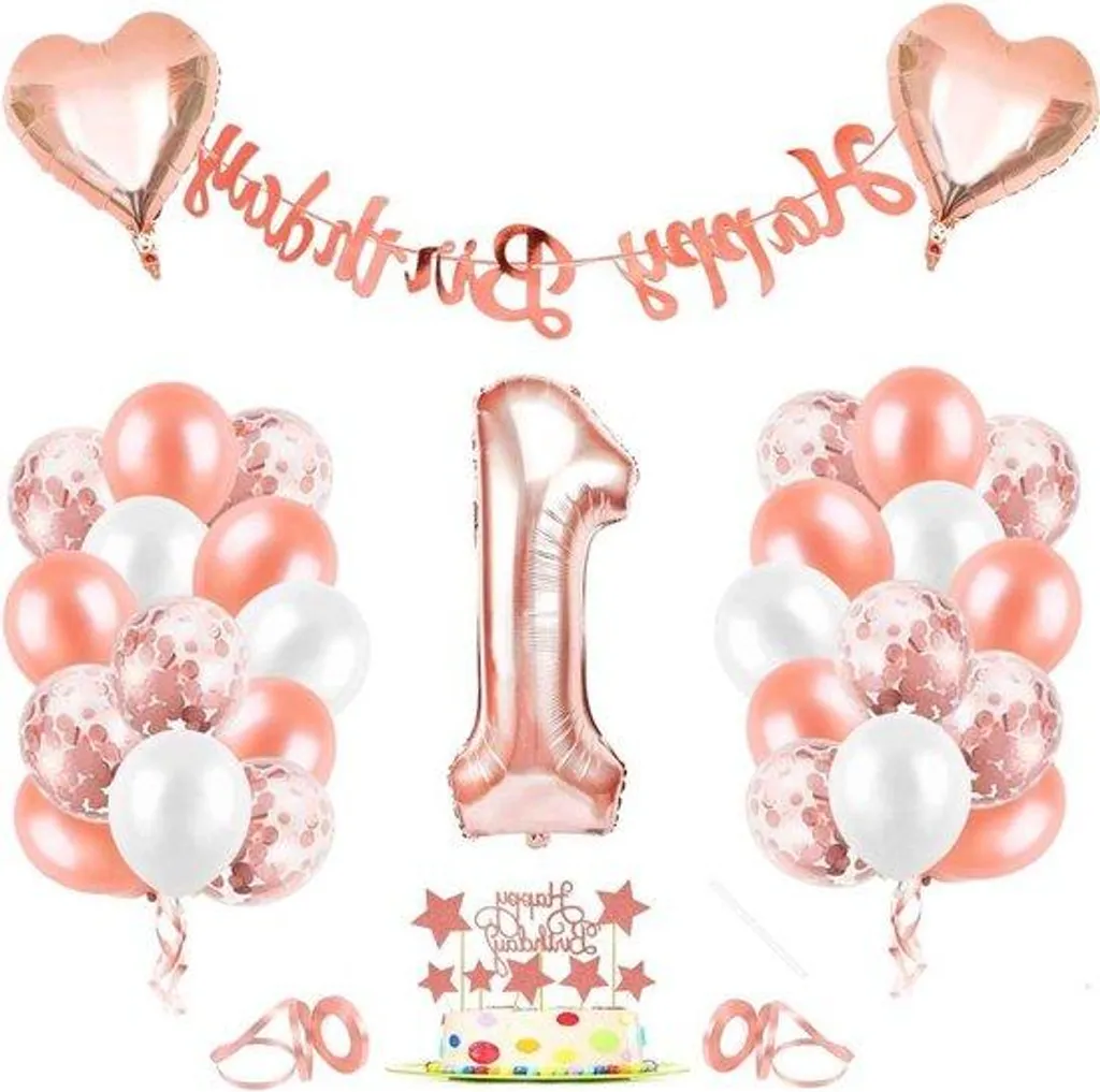 Ballon 1 An Rose Doré Aluminium - Déco Anniversaire Petite Fille 80cm