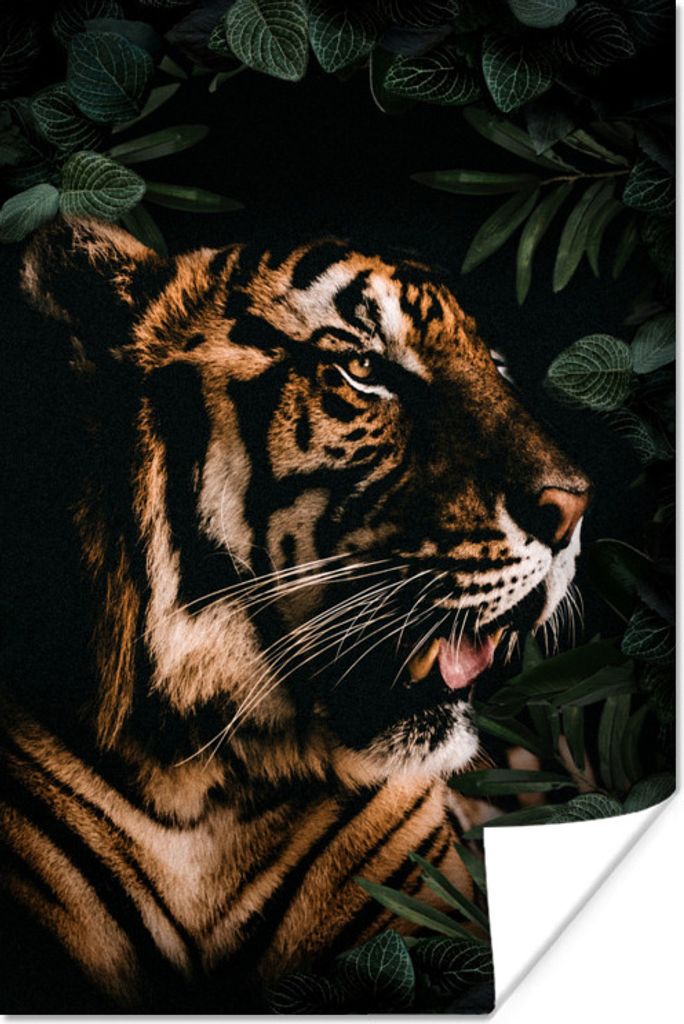 MuchoWow Poster Tiger - Brüllen - Pflanzen 20x30 cm - Papierdruck