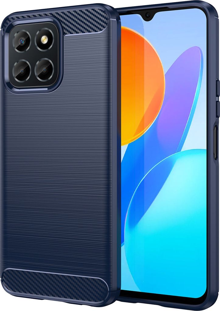 Honor X6 / X6S Hülle, Carbon-Faser TPU Silikon Stoßfest Schutzhülle für Honor X6 / X6S Blau
