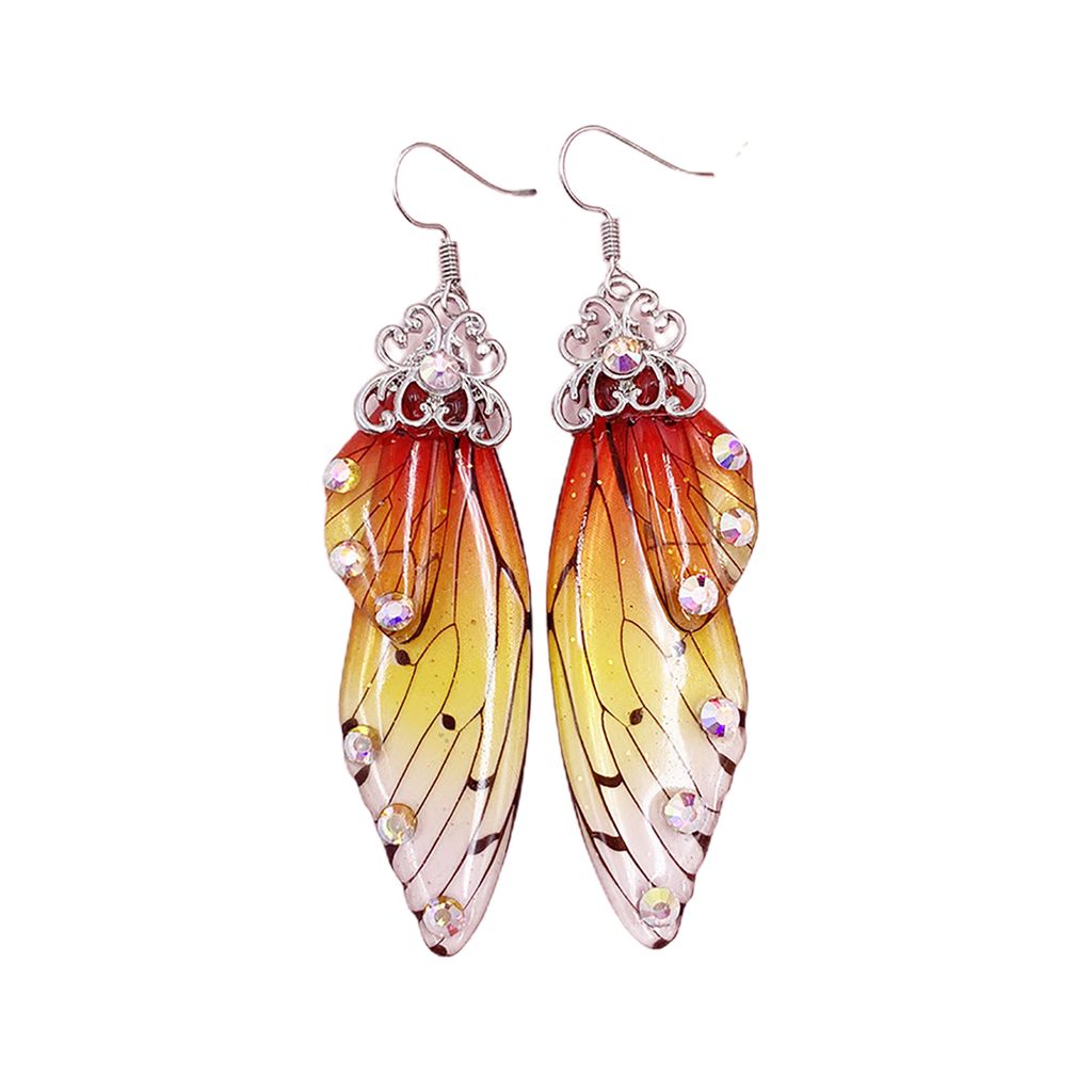 Frauen Mode Ohrringe Schmetterling Flügel Farbverlauf Strass Ohr Haken Schmuck-#8