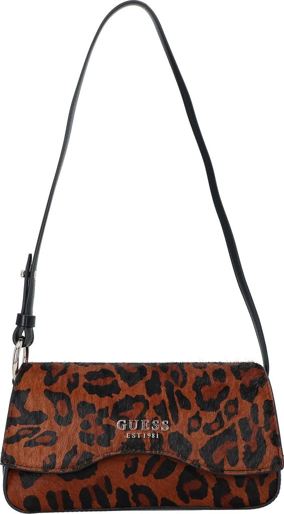 Guess Domitila Mini-Umhängetasche mit Klappe für Damen – 14 x 30 x 8 cm / Leopardenmuster