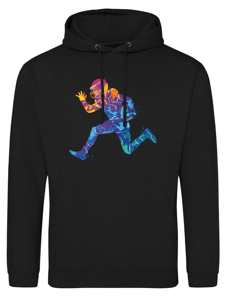 Huuraa Uni Hoodie Football Spieler bunte Silhouette L Deep Black Vegan Sweatshirt Geschenkidee