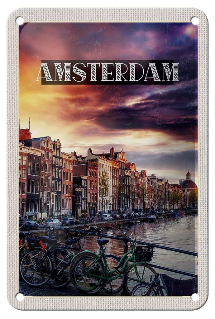 Blechschild Reise 12x18cm Amsterdam Sonnenuntergang Dekoration