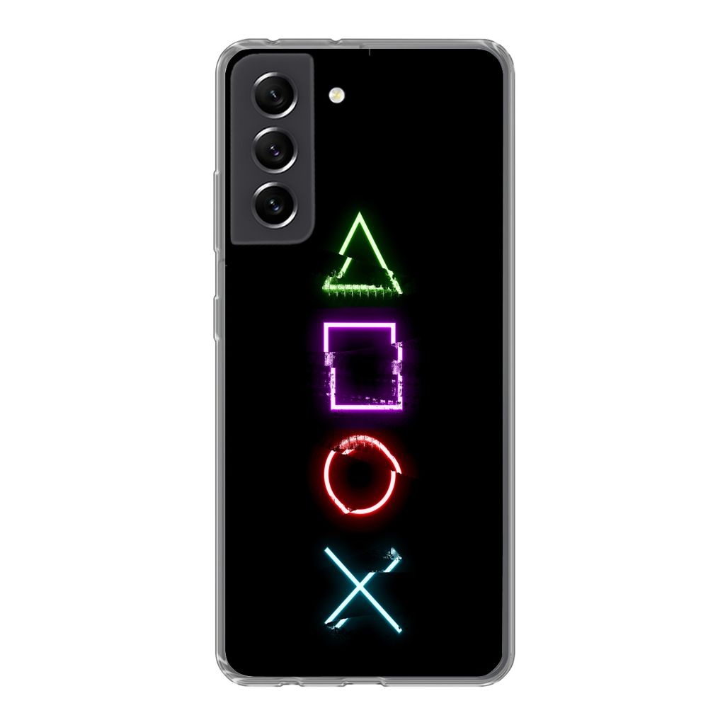 MuchoWow Handyhülle Schutzhülle Hülle für Samsung Galaxy S21 FE Spiele - Controller - Neon Silikon Softcase Handy Hülle - Mobiltelefonhülle